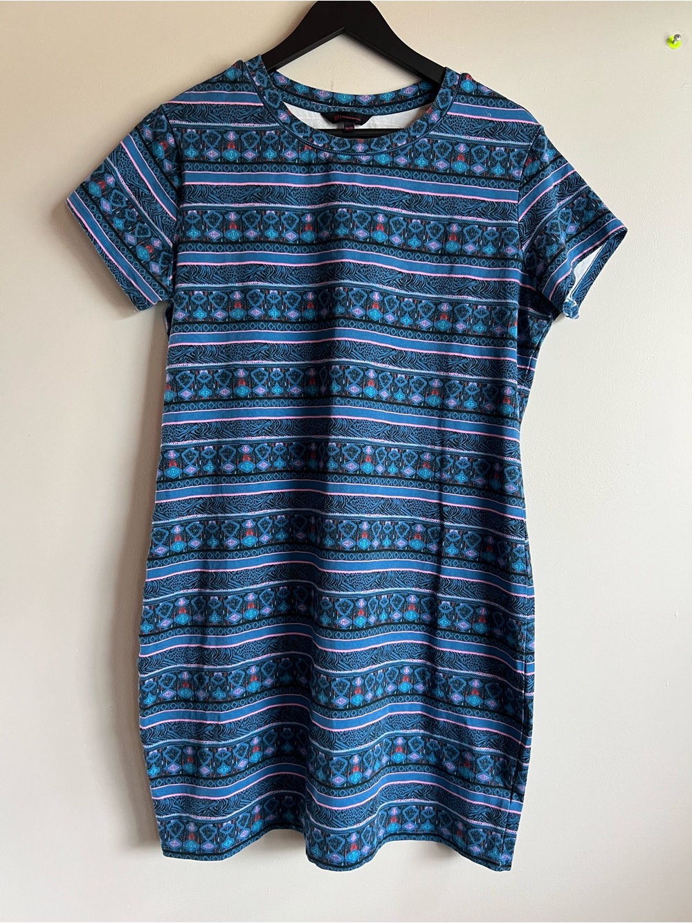 No Boundaries XL Blue Pink Aztec Tribal Print Bodycon T Shirt Stretch Mini Dress